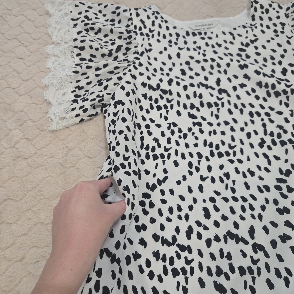 DAVI & DANI Black and White Dalmatian Spotted Lace Sleeve Dress, Size Medium - Picture 5 of 8